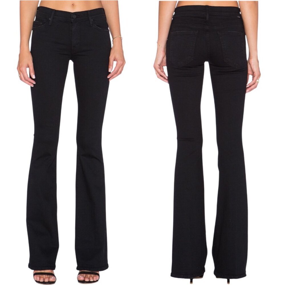 Mother The Cruiser Flare Jeans In Not Guilty Size 27 Stretch Black Denim - Picture 13 of 13